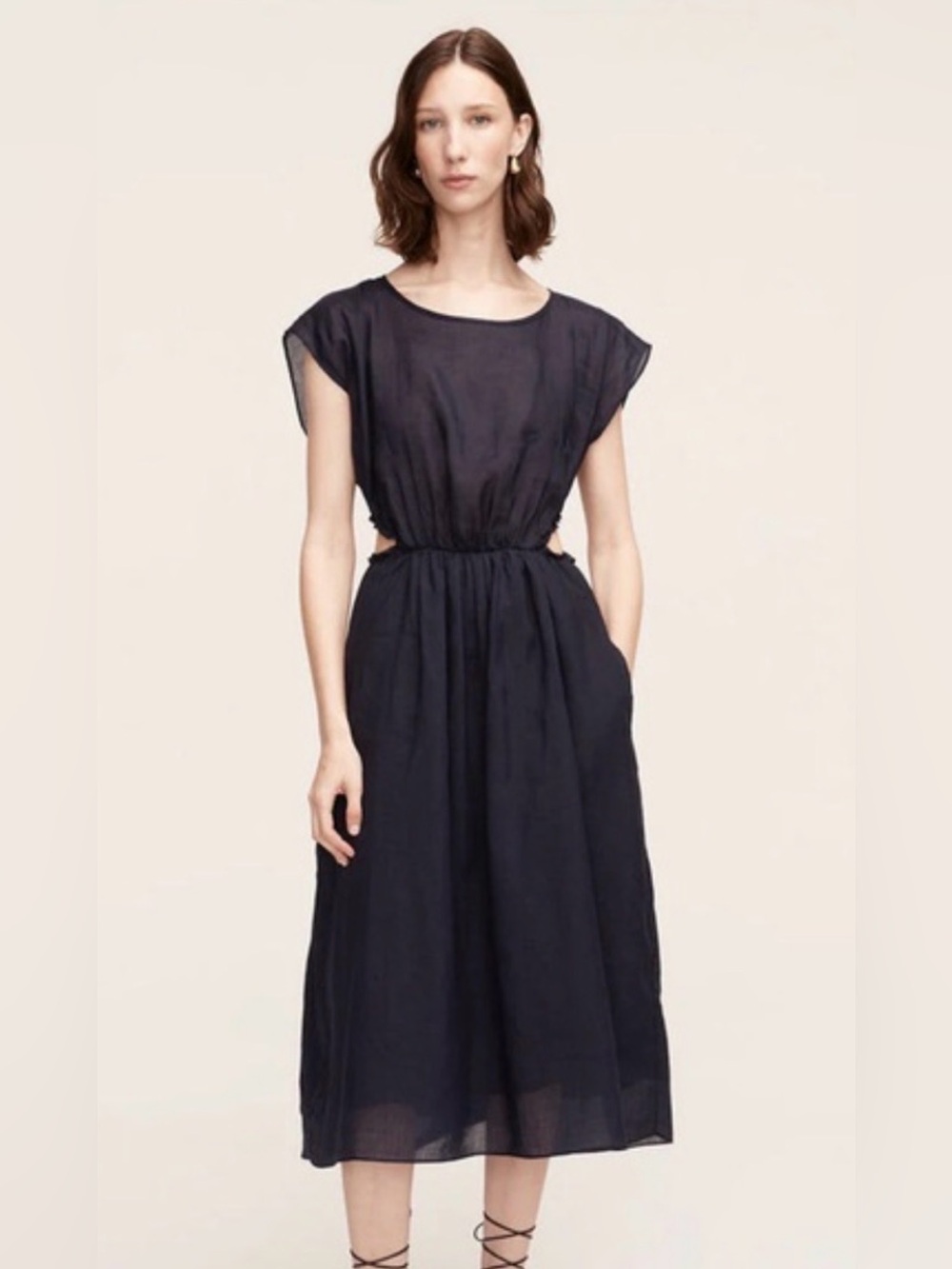 Rebecca Taylor Navy Cutout-Waist Midi Dress